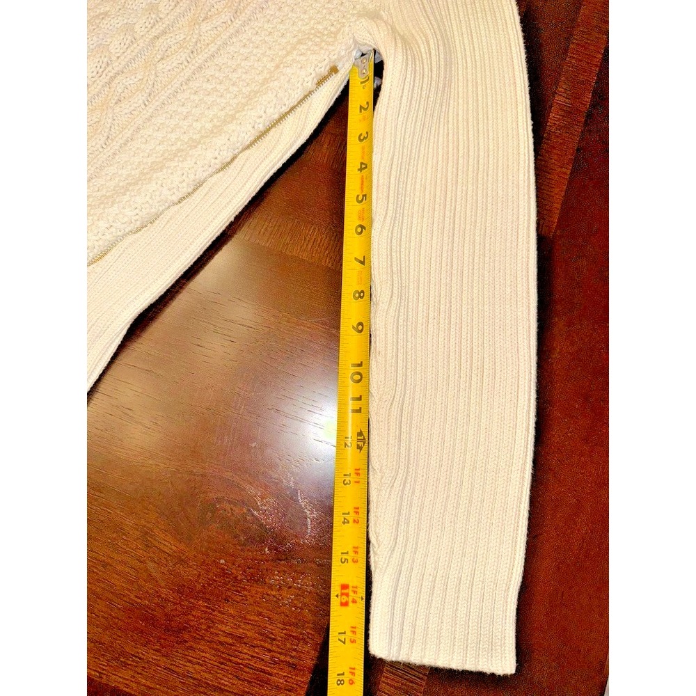 Michael Kors XL Cream Cable Knit Sweater Gold‎ Zip Side Pullover Cotton Blend - Picture 11 of 13